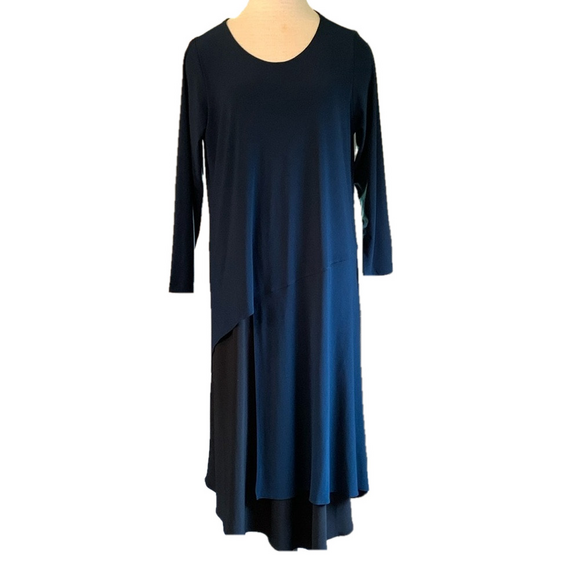 Sun Kim sz L blue and black longer length Lagon look dress - Picture 1 of 6